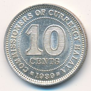 Malaya, 10 cents, 1939