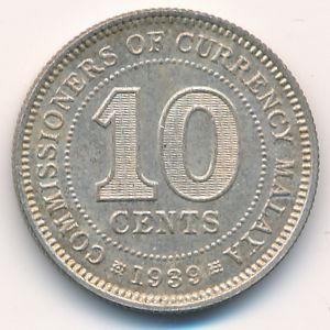 Malaya, 10 cents, 1939