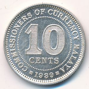 Malaya, 10 cents, 1939
