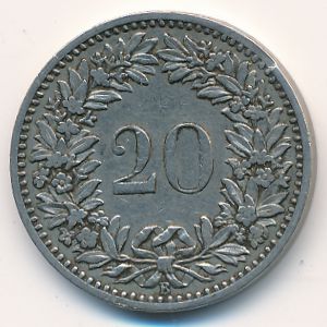 Швейцария, 20 раппенов (1884 г.)