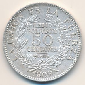 Bolivia, 50 centavos, 1909