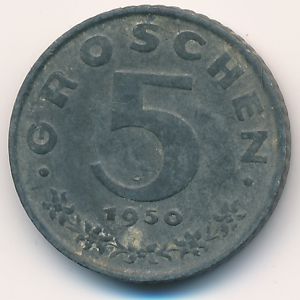 Austria, 5 groschen, 1950