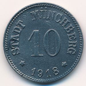 Мюнхберг., 10 пфеннигов (1918 г.)
