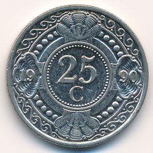 Антильские острова, 25 центов (1990 г.)