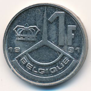Belgium, 1 franc, 1991