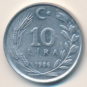 Turkey, 10 lira, 1986