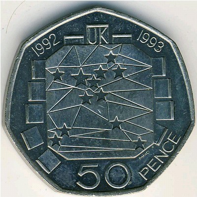 Великобритания, 50 пенсов (1992 г.)