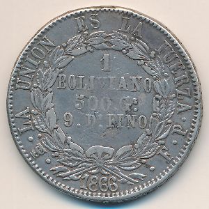 Боливия, 1 боливиано (1866 г.)