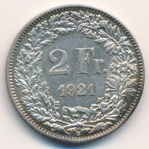 Швейцария, 2 франка (1921 г.)