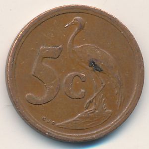 South Africa, 5 cents, 1990