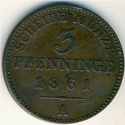 Prussia, 3 pfenning, 1861–1873