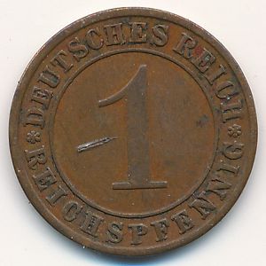 Веймарская республика, 1 рейхспфенниг (1925 г.)