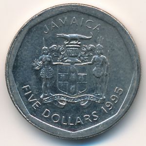 Jamaica, 5 dollars, 1995