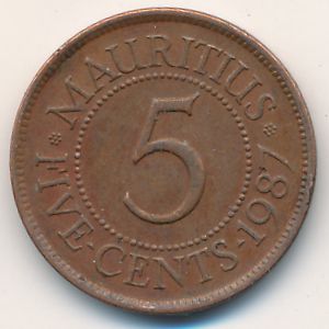 Маврикий, 5 центов (1987 г.)