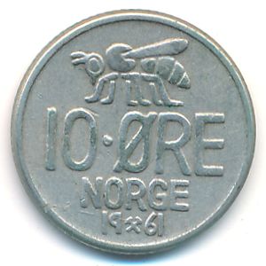 Norway, 10 ore, 1961