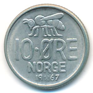 Norway, 10 ore, 1967