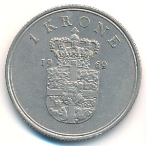 Denmark, 1 krone, 1969
