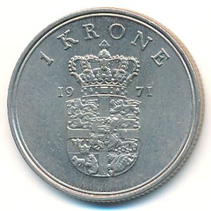 Denmark, 1 krone, 1971
