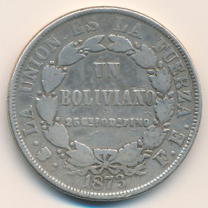 Боливия, 1 боливиано (1873 г.)