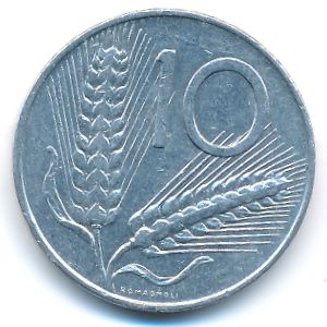 Italy, 10 lire, 1974