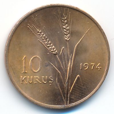 Turkey, 10 kurus, 1974