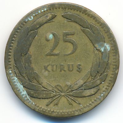 Turkey, 25 kurus, 1949