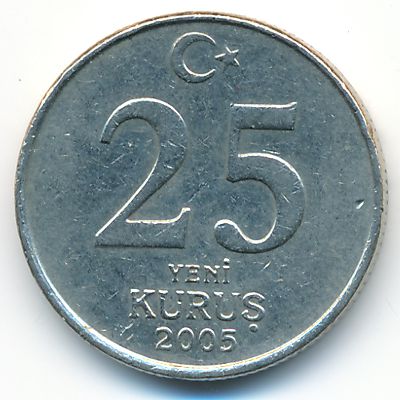 Turkey, 25 new kurus, 2005