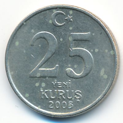 Turkey, 25 new kurus, 2005