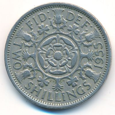 Великобритания, 2 шиллинга (1955 г.)