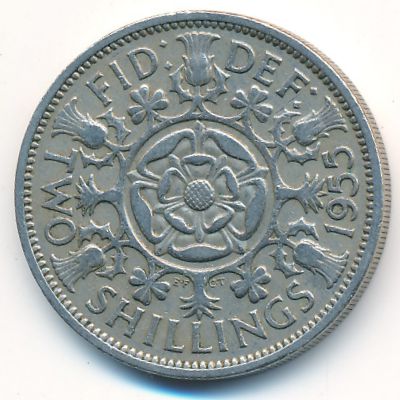 Великобритания, 2 шиллинга (1955 г.)