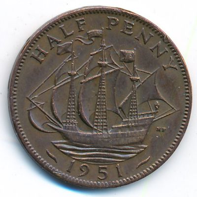 Великобритания, 1/2 пенни (1951 г.)