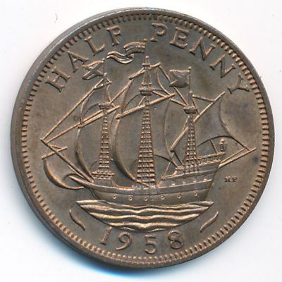 Великобритания, 1/2 пенни (1958 г.)
