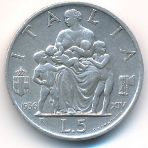 Италия, 5 лир (1936 г.)