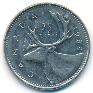 Canada, 25 cents, 1989
