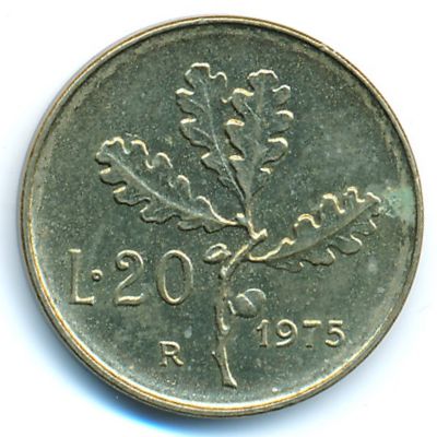 Италия, 20 лир (1975 г.)