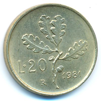 Италия, 20 лир (1981 г.)