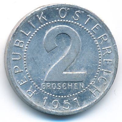 Austria, 2 groschen, 1951