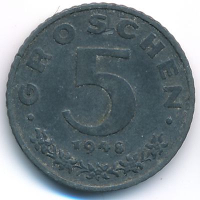 Austria, 5 groschen, 1948
