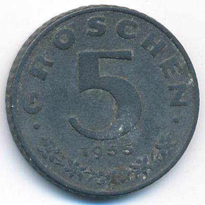 Austria, 5 groschen, 1955
