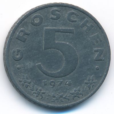 Austria, 5 groschen, 1974