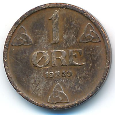 Norway, 1 ore, 1950