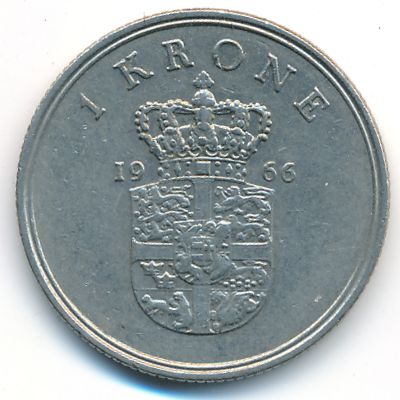 Denmark, 1 krone, 1966