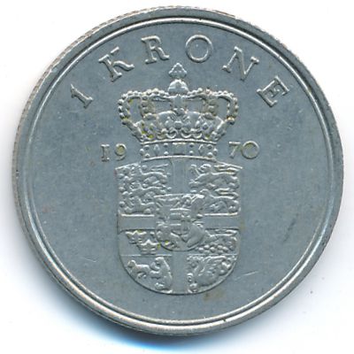 Denmark, 1 krone, 1970