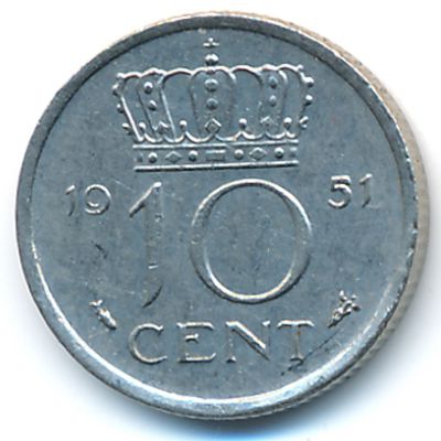 Нидерланды, 10 центов (1951 г.)