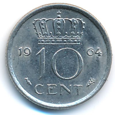 Netherlands, 10 cents, 1964