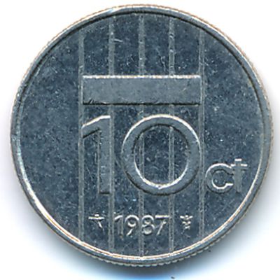 Netherlands, 10 cents, 1987