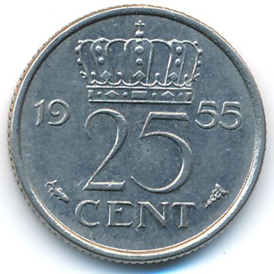 Netherlands, 25 cents, 1955
