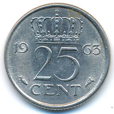 Netherlands, 25 cents, 1963