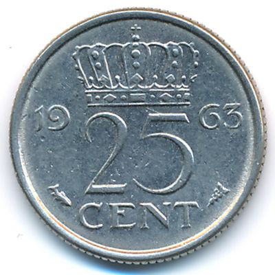 Netherlands, 25 cents, 1963
