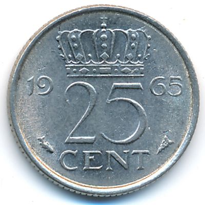 Netherlands, 25 cents, 1965